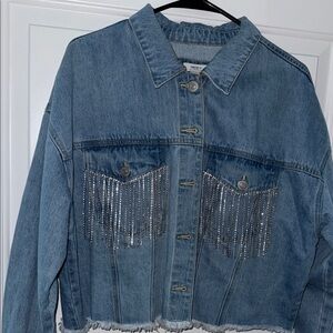 Forever 21 Blue Denim Jacket with Silver Fringe
